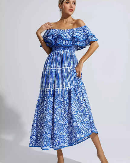 Shay™ | Blue Cutout Ruffle Maxi Dress S Dresses