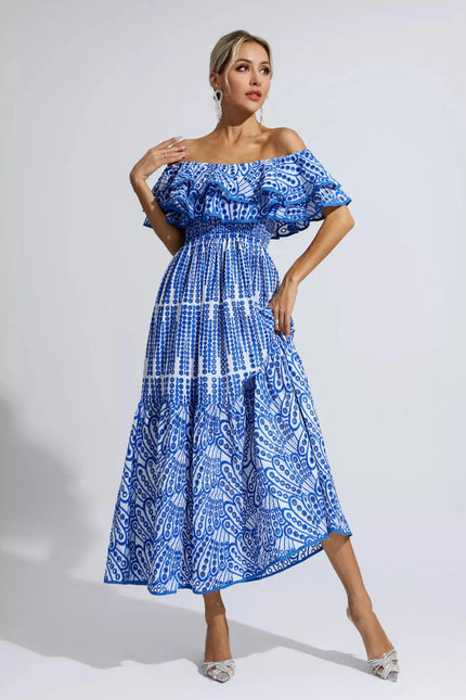 Shay™ | Blue Cutout Ruffle Maxi Dress S Dresses