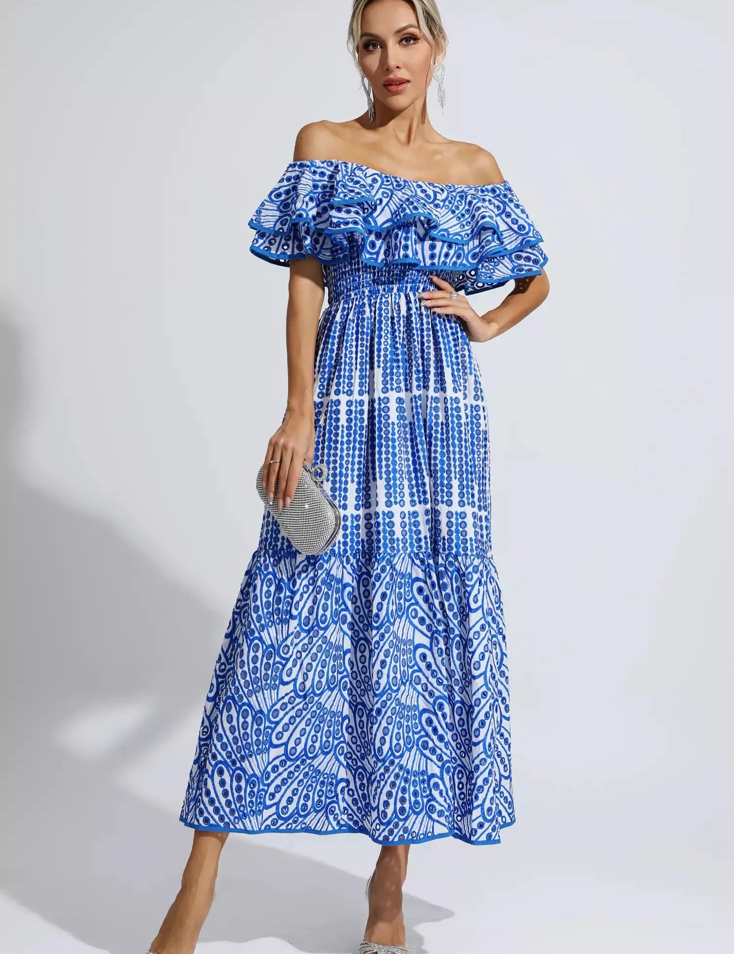 Shay™ | Blue Cutout Ruffle Maxi Dress M Dresses