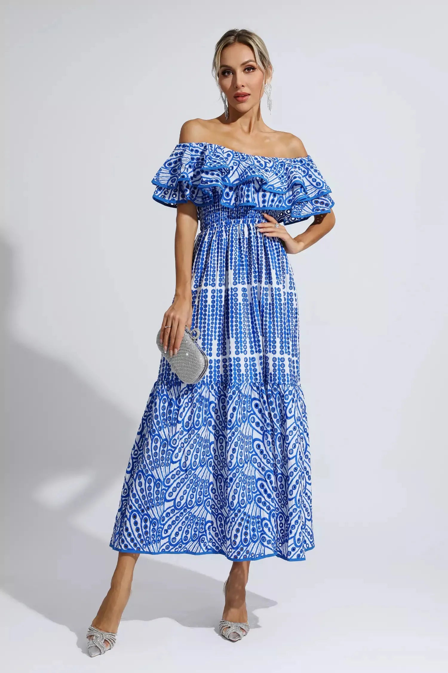 Shay™ | Blue Cutout Ruffle Maxi Dress M Dresses