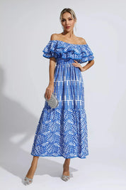 Shay™ | Blue Cutout Ruffle Maxi Dress M Dresses