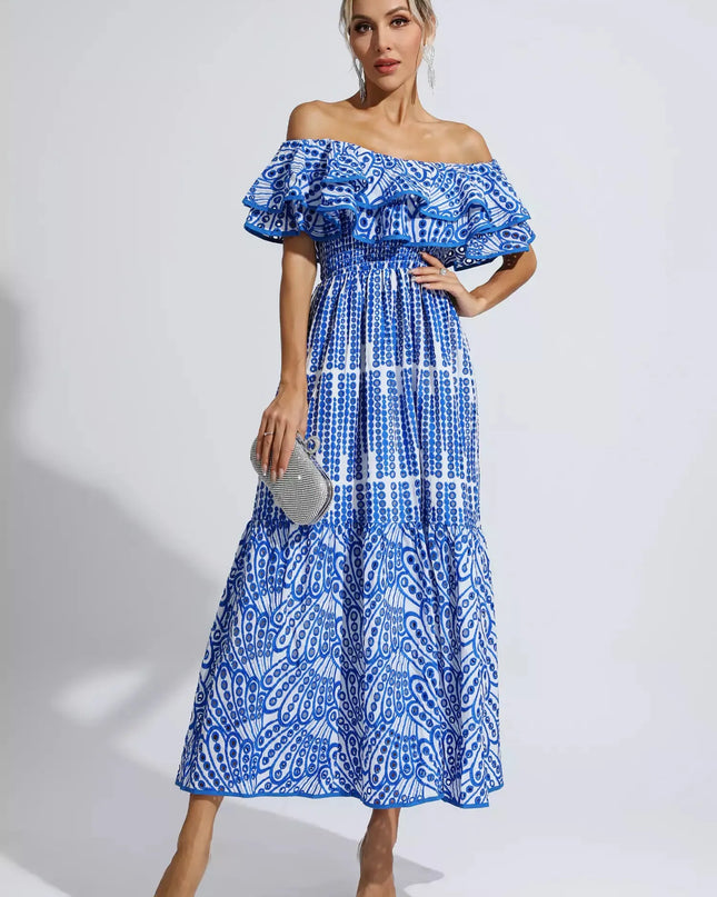 Shay™ | Blue Cutout Ruffle Maxi Dress M Dresses