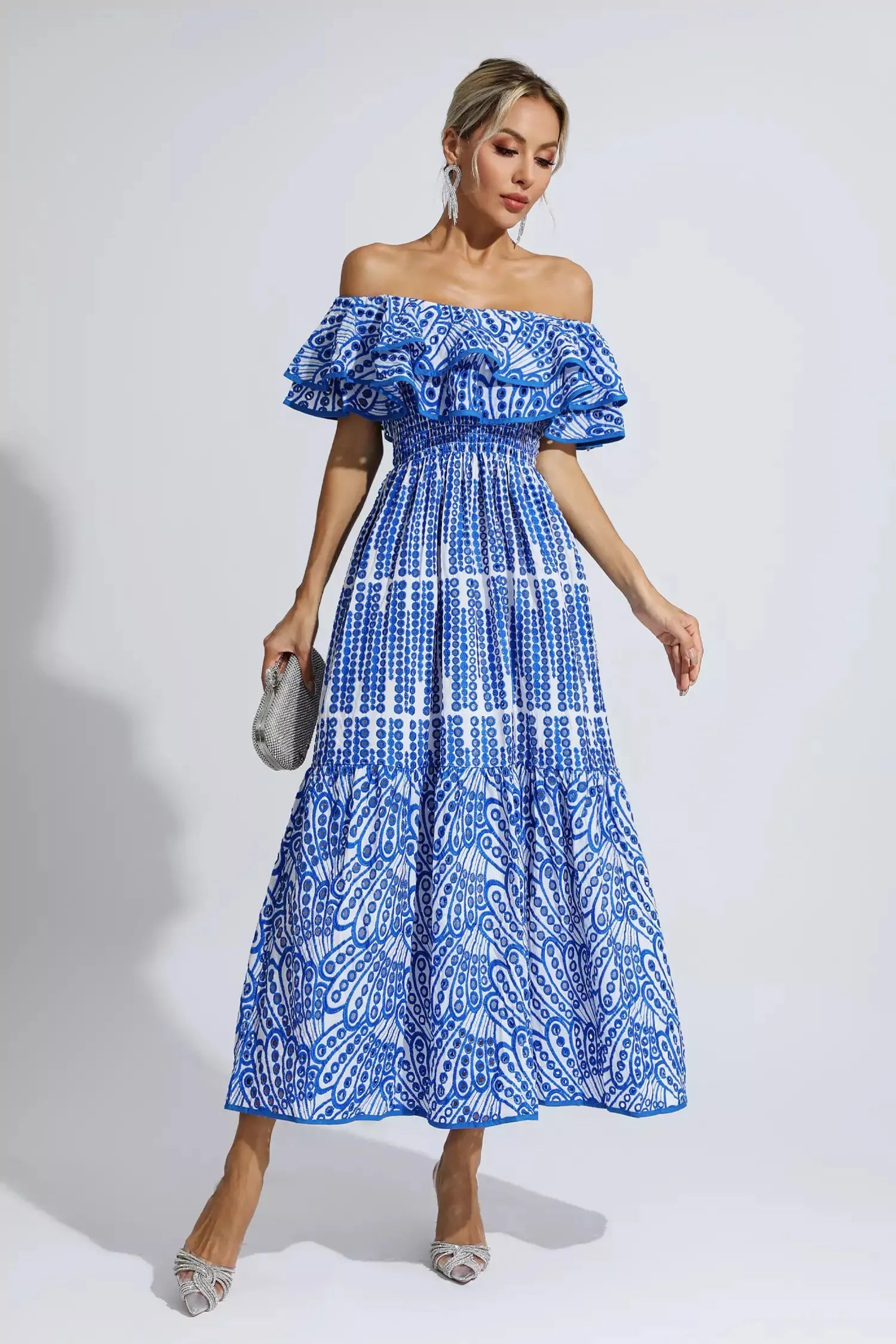 Shay™ | Blue Cutout Ruffle Maxi Dress L Dresses