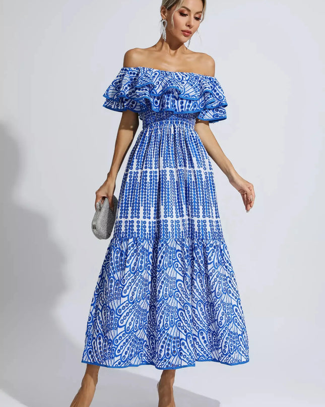 Shay™ | Blue Cutout Ruffle Maxi Dress L Dresses