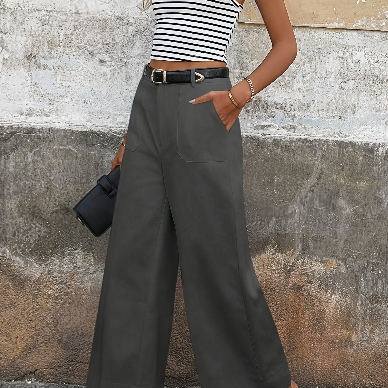 Mara High-Waisted Relaxed Trousers Dark Grey