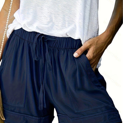 Maya Relaxed Drawstring Shorts Navy Blue