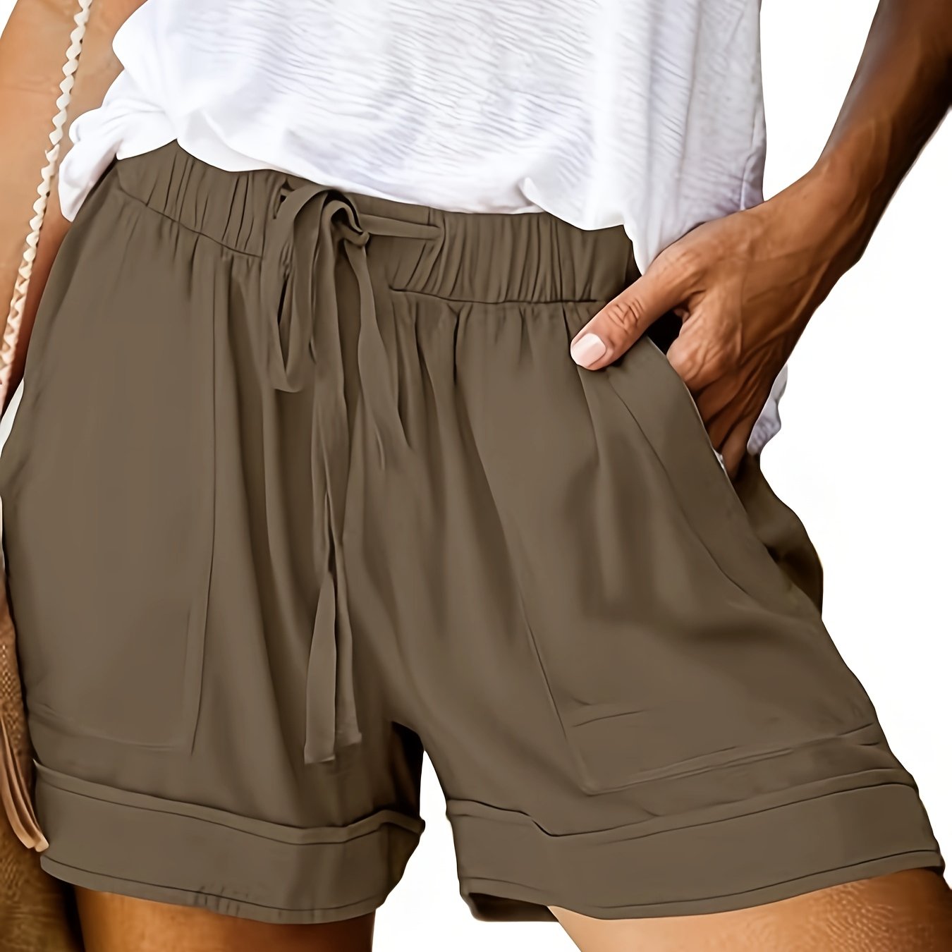 Maya Relaxed Drawstring Shorts Olive Brown
