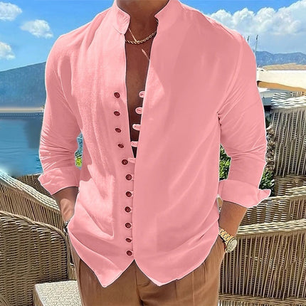 Men's Long-sleeved Shirt Pink Shirt