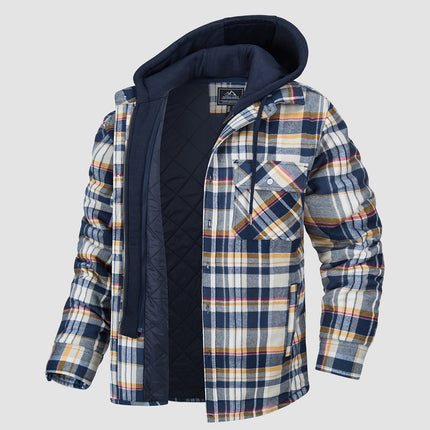 Men's Quilted Flannel Shirt Jacket with Removable Hood Yellow Jacket