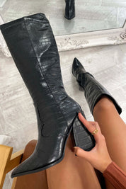 Mila™ Black Croc Knee-High Boots Boots