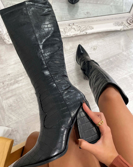 Mila™ Black Croc Knee-High Boots Boots