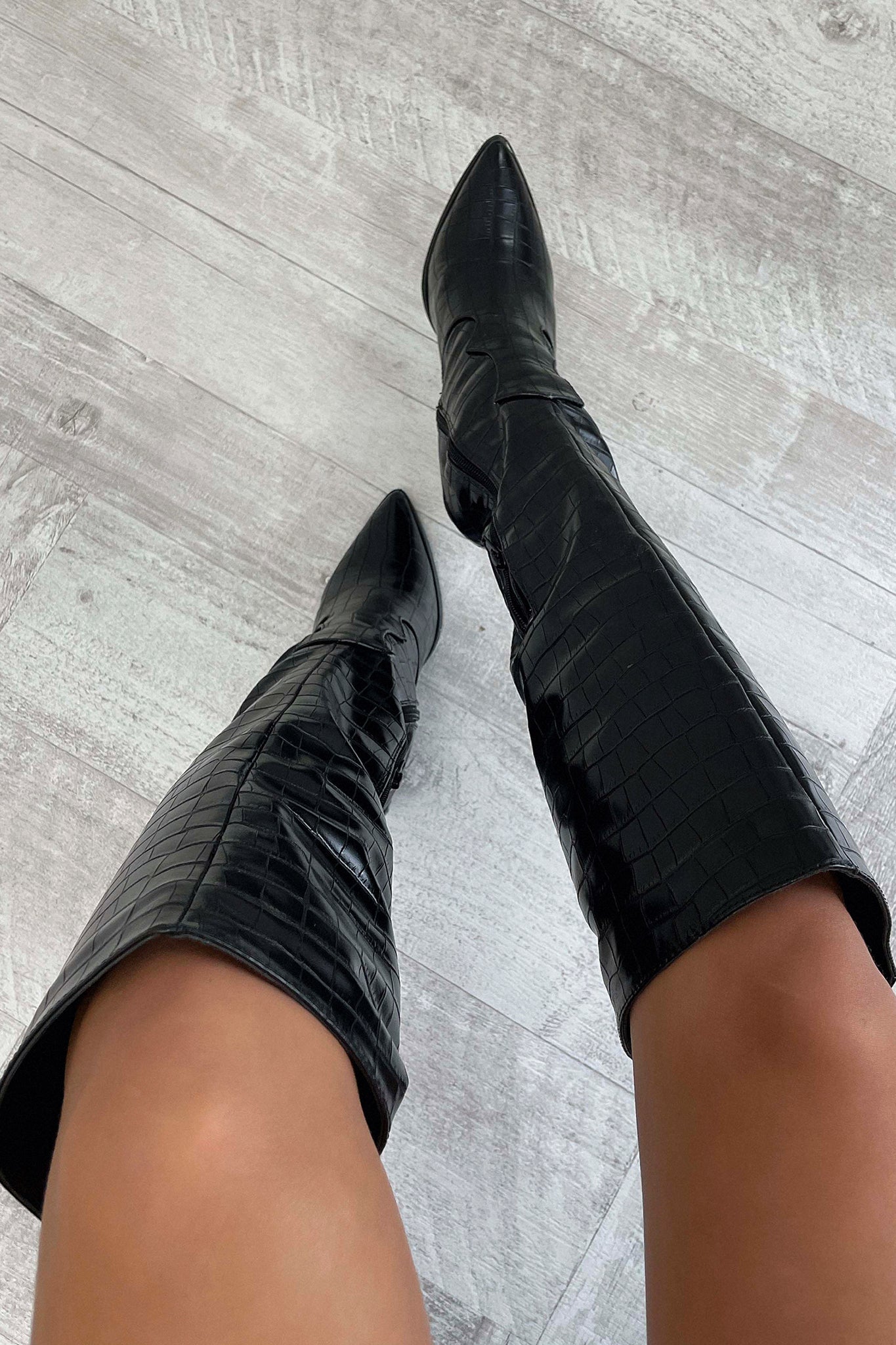 Mila™ Black Croc Knee-High Boots Boots