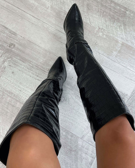 Mila™ Black Croc Knee-High Boots Boots
