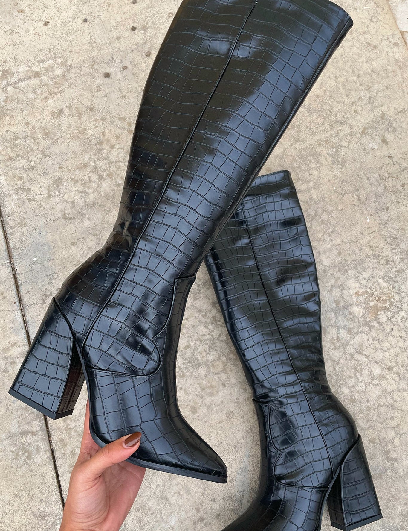 Mila™ Black Croc Knee-High Boots Boots