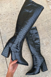 Mila™ Black Croc Knee-High Boots Boots