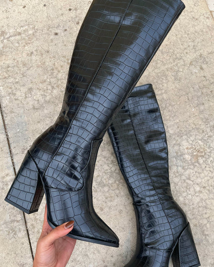 Mila™ Black Croc Knee-High Boots Boots