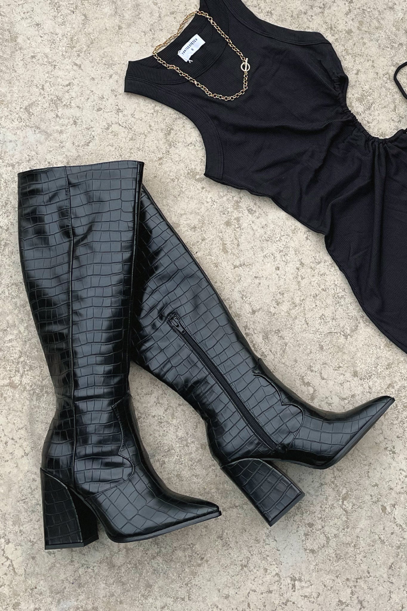 Mila™ Black Croc Knee-High Boots Boots