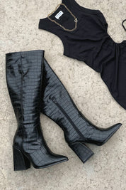 Mila™ Black Croc Knee-High Boots Boots