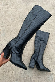 Mila™ Black Croc Knee-High Boots Boots