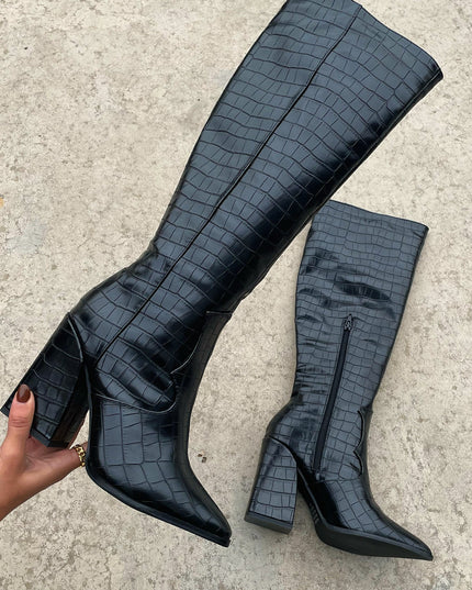 Mila™ Black Croc Knee-High Boots Boots