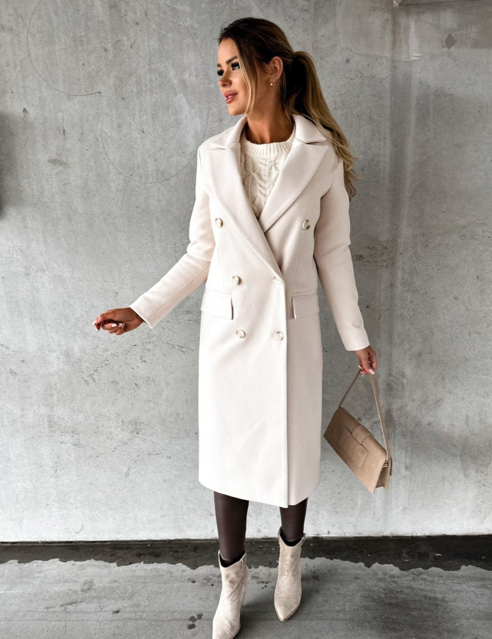 Women's Classic Wool Coat Apricot Wool Coat