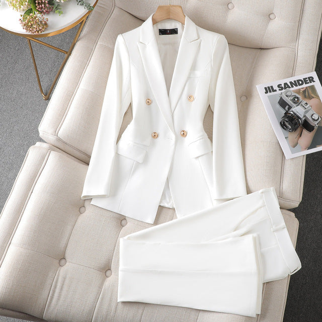 Women's Tailored Blazer Pantsuit Set Blazer Set white Blazer