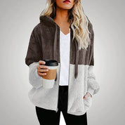 Casual Loose Plush Patchwork Hoodie Brown Hoodie
