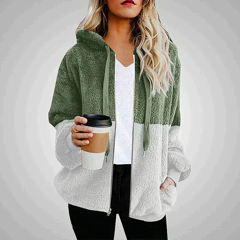 Casual Loose Plush Patchwork Hoodie Green Hoodie