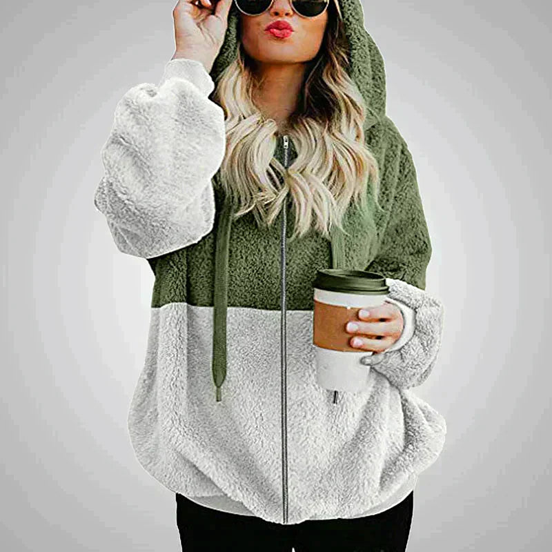 Casual Loose Plush Patchwork Hoodie Hoodie