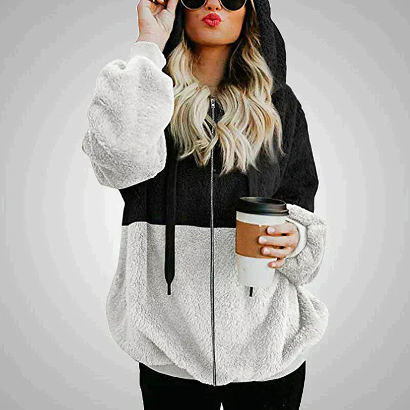 Casual Loose Plush Patchwork Hoodie Hoodie