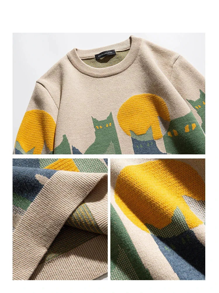 Artistic Cat Design Sweater Sweater