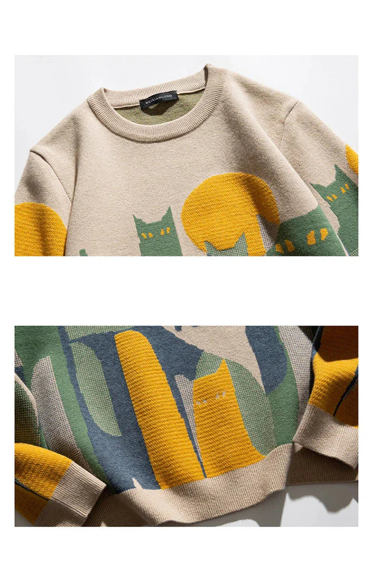 Artistic Cat Design Sweater Sweater