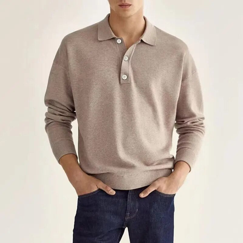 Bradley | Long Sleeved Polo Shirt Beige Polos Shirts