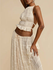 Pleated Drawstring Charm Waist Tiered Maxi Skirt Dresses