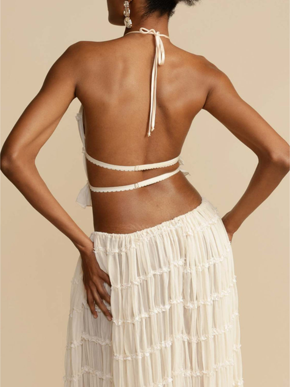 Pleated Drawstring Charm Waist Tiered Maxi Skirt Dresses