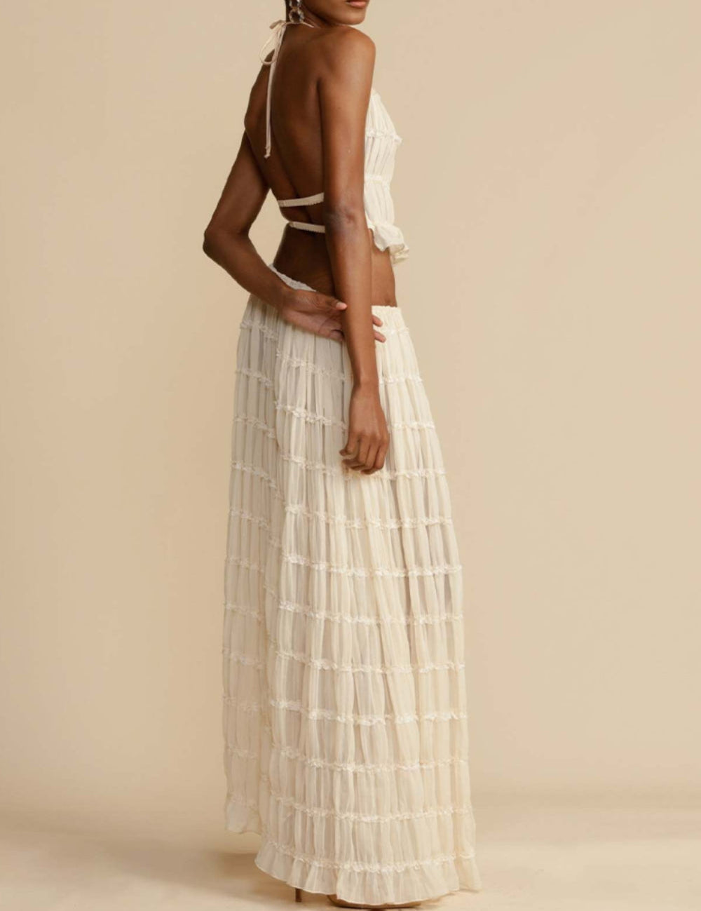Pleated Drawstring Charm Waist Tiered Maxi Skirt Dresses