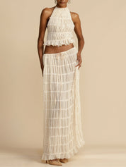Pleated Drawstring Charm Waist Tiered Maxi Skirt Dresses