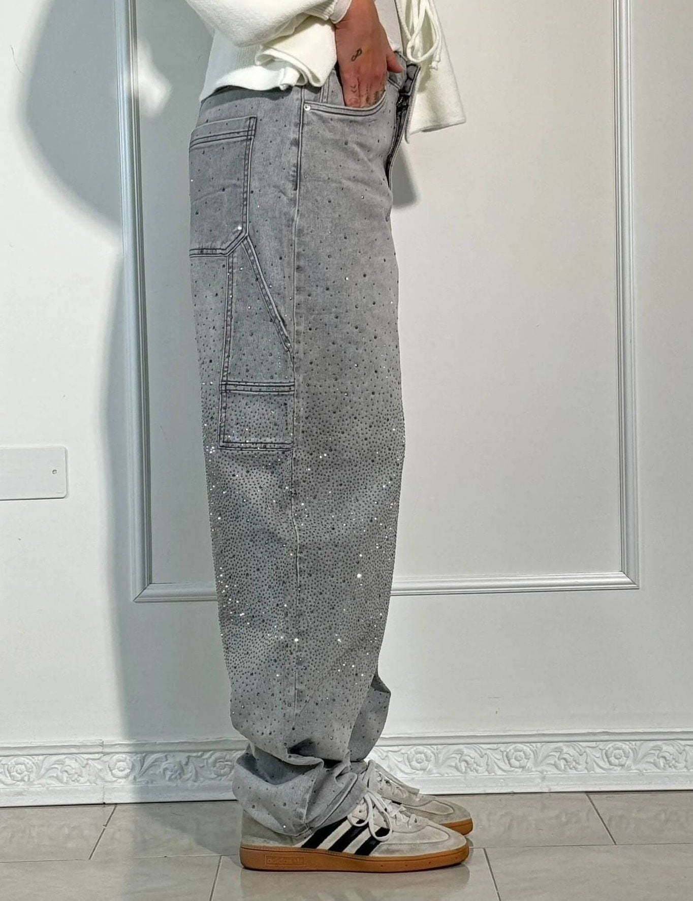 Celeste | Rhinestone Wide-Leg Jeans Pants