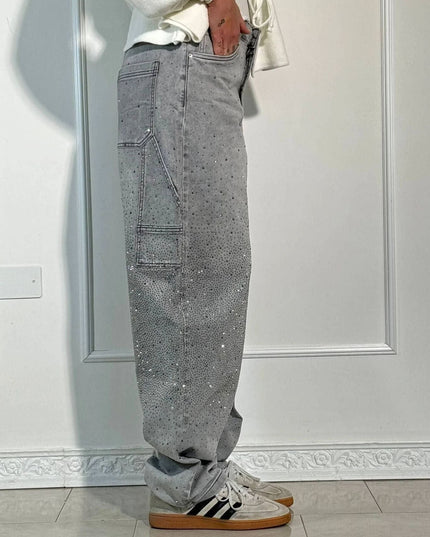 Celeste | Rhinestone Wide-Leg Jeans Pants