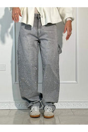 Celeste | Rhinestone Wide-Leg Jeans Grey Pants