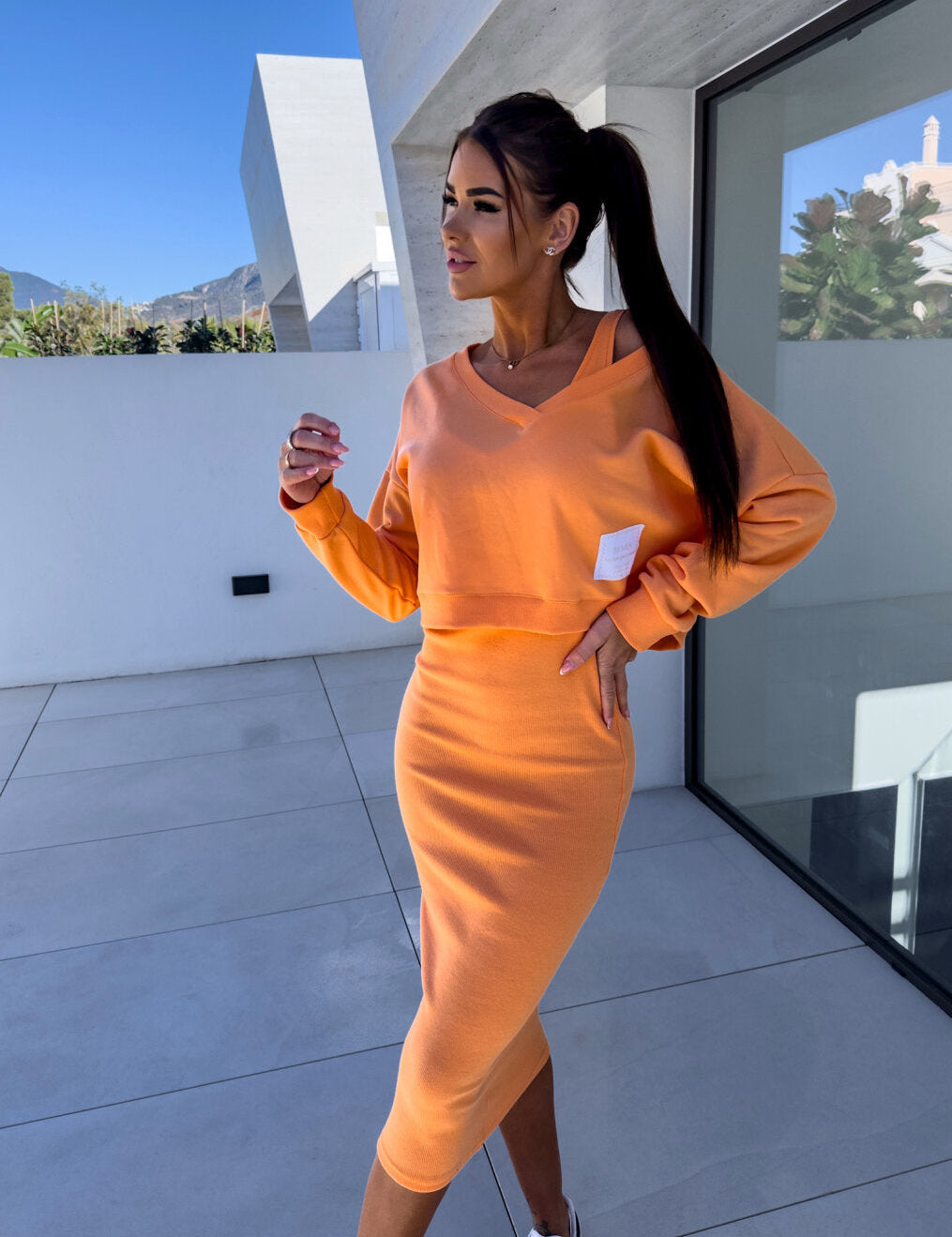 Margot | Casual Sweatshirt And Dress Set Orange Dresses