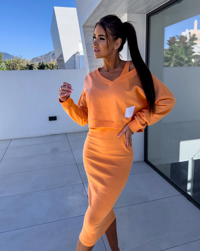 Margot | Casual Sweatshirt And Dress Set Orange Dresses