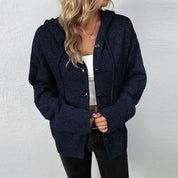 Women’s Knit Hooded Cardigan Navy blue Cardigan