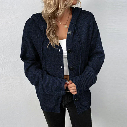 Women’s Knit Hooded Cardigan Navy blue Cardigan
