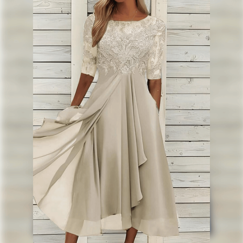 Elegant Chic Maxi Evening Gown Beige Dresses