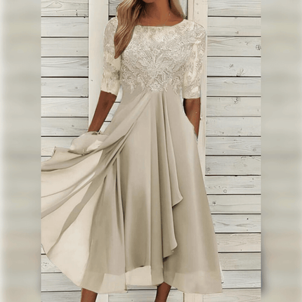 Elegant Chic Maxi Evening Gown Beige Dresses