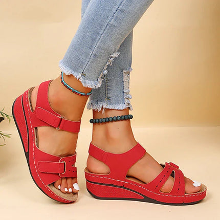Women's Wedge Heel Orthopedic Sandals Red Orthopedic Sandals