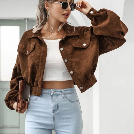 Women's Corduroy Bomber Jacket Brown Jacket