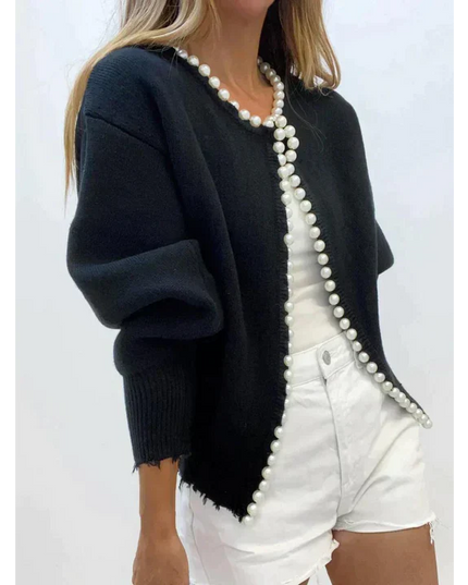 Milena | Pearl Trim Ripped Hem Cardigan Cardigans
