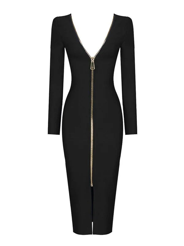 Bailey™ | Black Plunge Reversible Bandage Midi Dress Dresses
